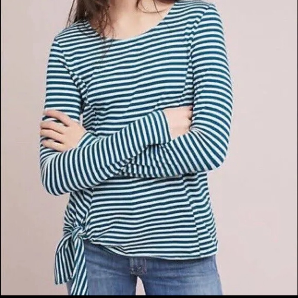 Anthropology t.la front tie long sleeve striped shirt